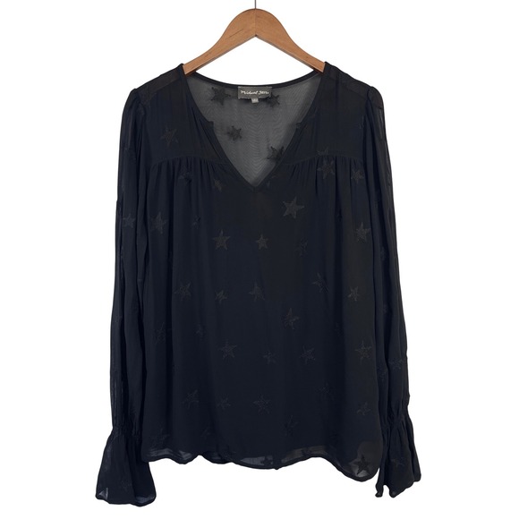 Michael Stars Tops - Michael Stars  Embroidered V-Neck Bell Sleeve Top L Black Boho Whimsigoth Witchy